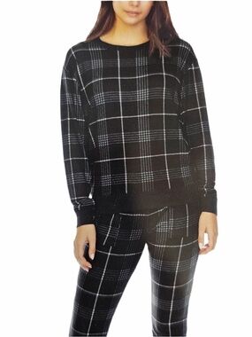 Honeydew Intimates Black Plaid Crewneck Sweater